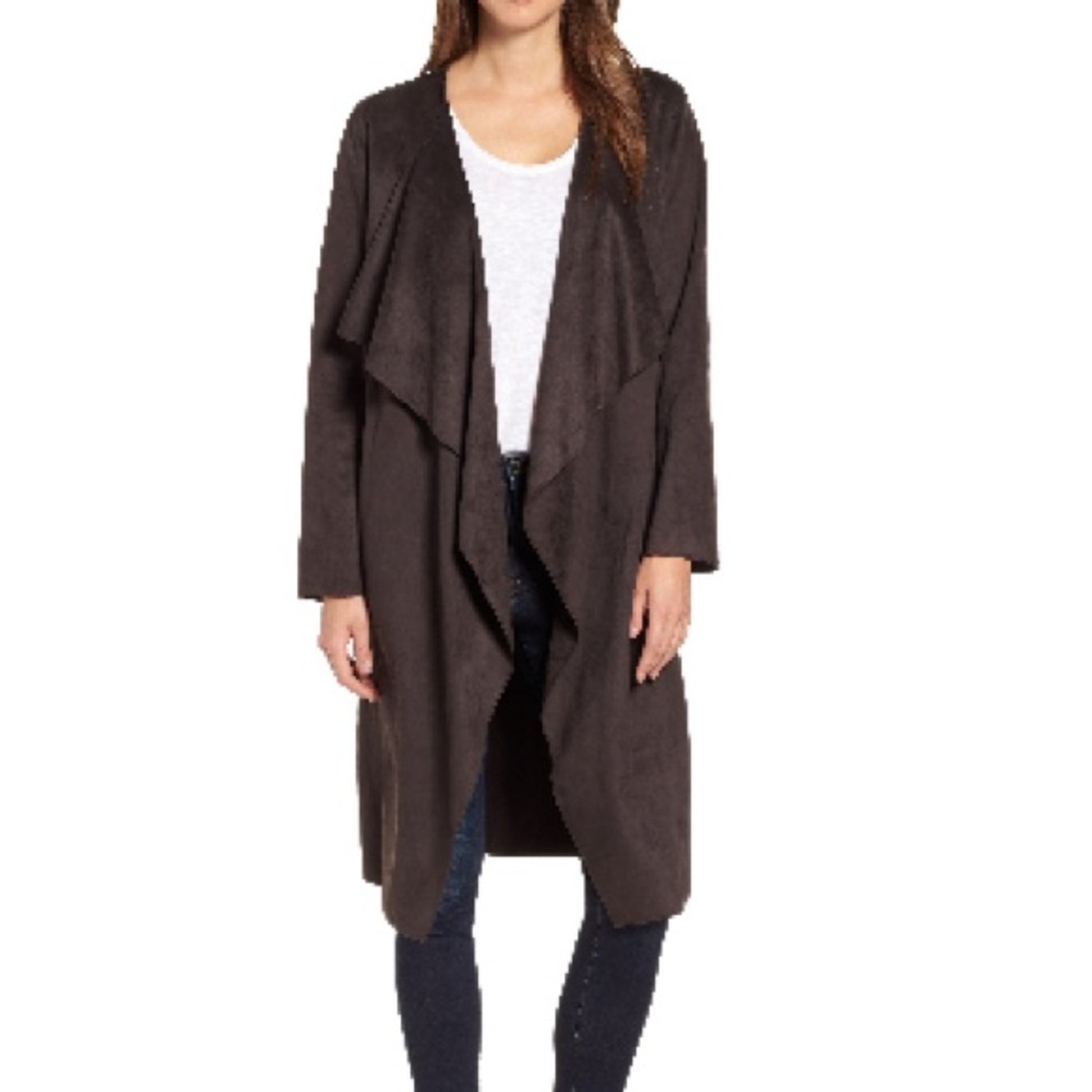 Halogen Faux Suede Front Drape Trench Coat